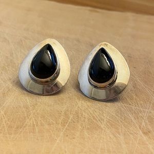 Vintage signed onyx teardrop 925 sterling silver earrings